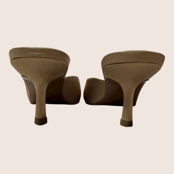 ✨ BIBI LOU ANTHRO CREAM AOI SATIN JEWELED BUCKLE KITTEN HEEL MULE EU39 US9 - Picture 5 of 8